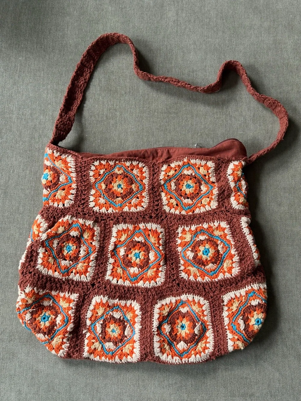 Free People Catch Me Crochet Hobo Granny Squares Brown